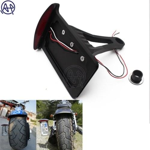 Black Aluminum Side Mount License Plate Bracket Frame+White Led+Red Brake Light Taillight for Harleys Metric Bikes and Choppers