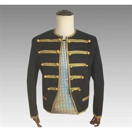 Black Blazer for Men Long Sleeve Punk Stage Costume Casual Slim Jacket Court Style Nightclub Bar Party suit
