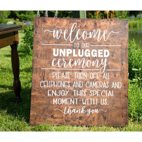 Welcome To Our Unplugged ..Quotes Wedding Sign DIY Decal Sticker Wedding Vinyl Wall Sticker For Bedroom Decor Murals Q16