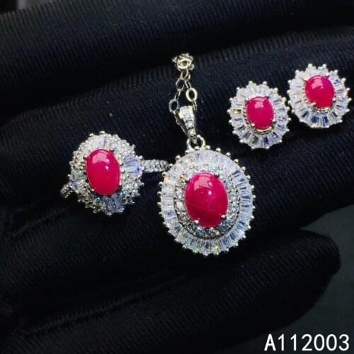 KJJEAXCMY Fine Jewelry 925 sterling silver inlaid natural ruby female ring pendant earring set classic supports detection