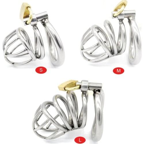 Stainless Steel Cock Cage Male Chastity Device Brass Lock Metal Penis Cage Penis Ring SM Fetish Adult Sex Toys For Men A224