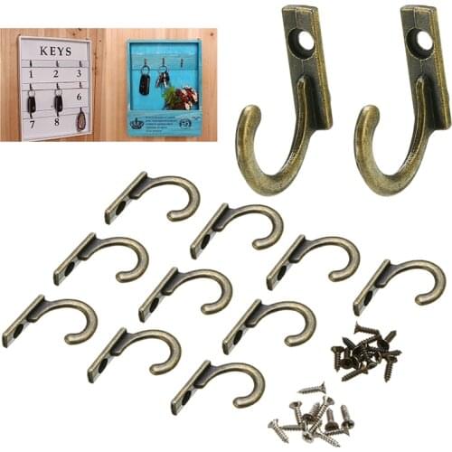 10pcs Antique Coat Hook for Bag Hat Vintage Wall Mounted Hooks with Screws Key Holder Bathroom Towel Hanging Hooks