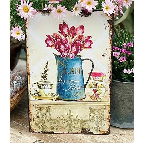 Metal Sign Retro Garden Rose Painting Tulip Cafe Office Interior Wall Decoration Retro Vintage Metal Sign 8x12inch
