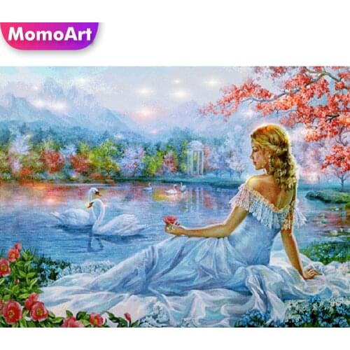 MomoArt 5D DIY Diamond Embroidery Full Square Drill Swan Cross Stitch Kits Diamond Painting Portrait Mosaic Woman Needlework