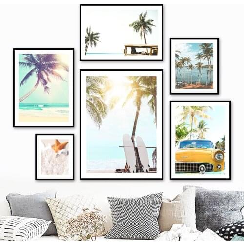 Coconut Tree Surfboard Starfish Sea Car Wall Art Canvas Painting Nordic Posters And Prints Wall Pictures For Living Room Decor