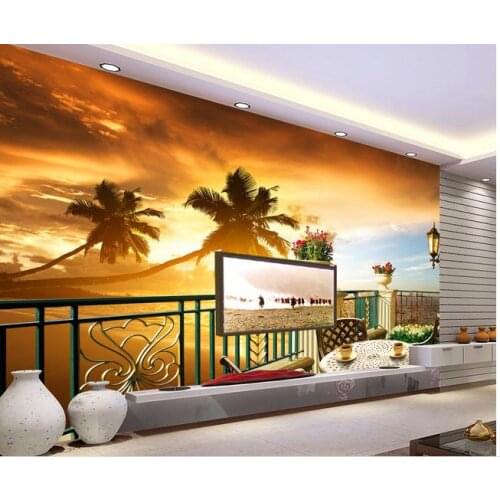 3d wallpaper Summer beach scenery backdrop balcony wall mural photo wallpaper custom 3d wallpaper