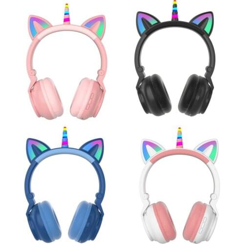 Cute Unicorn Wireless Headphone With Mic Girls Daugther Music Stereo Earphone Computer Mobile Phone Gamer Headset Kids Gift New