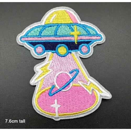 UFO With Light Planet Space Iron On Embroidered Clothes Patches For Clothing Stickers Garment Wholesale