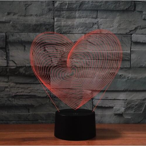 3D Night Lights 7 Colors Changing Heart Model Remote Touch Switch USB Table Desk Lamp Creative Gift Home Bedroom Decoration