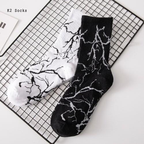 Black Purple Lightning Men and Women Socks Cotton Harajuku Personality White Flash Hip Hop Fashion Skateboard Girls Sockings