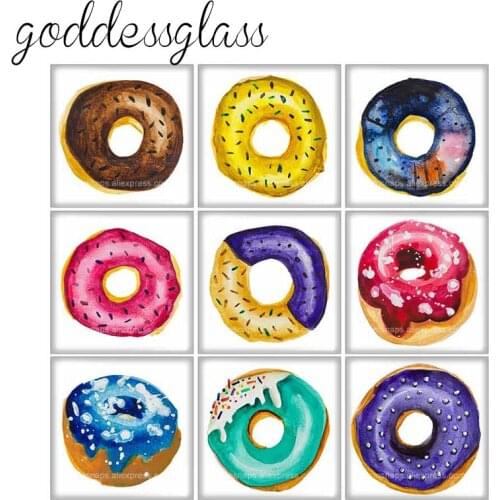 New Beauty Donuts Cake fruit Food 12mm/20mm/25mm/30mm Square photo glass cabochon demo flat back Making findings