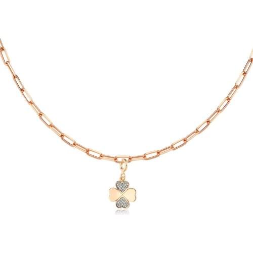 Valori Jewels Four Leaf Clover, Zirconia White Gemstone, Rose Gold Plated, Sterling Silver Charm Necklace