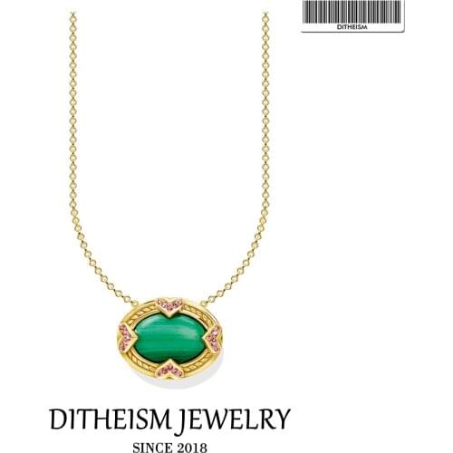 Necklace Oval Green Stone 925 Sterling Silver with Gold 2021 Summer Brand New Fine Jewelry Vintage Elegant Gift For Women Girls