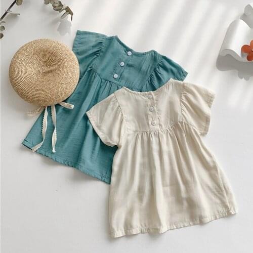 Princess dress back button 2020 summer new cotton breathable short sleeve children dress WT79