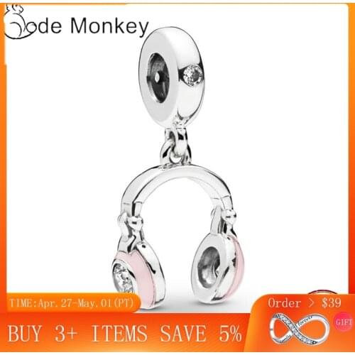 CodeMonkey Authentic 100% 925 Sterling Silver Pink Headset Charms Fit Original Design Bracelet Making Fashion Jewelry DIY CMC12