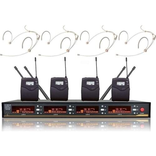 Professional 4 Channel Condenser microphone Diversity 4 Beige Headsets/Lavalier Wireless Microphones