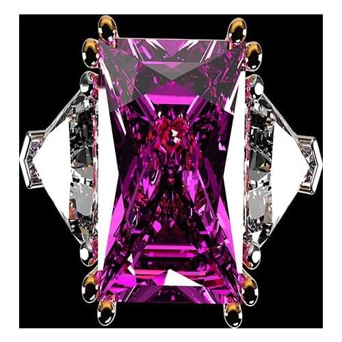 Luxury Female Purple Zircon Stone Ring Classic Gold Silver Color Engagement Ring Charm Crystal Square Wedding Rings For Women