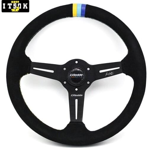 14inch Car Racing Suede Steering Wheel 350mm Universal Flat Dish JDM Tuning Drifting Sport Simulated Game With 3 Color Stitching