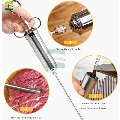 Food Flavor Seasoning Meat Syringe BBQ Meat Flavor Marinade Injector For Pork Chicken Turkey Kithen Cooking Sauce Injector Kit