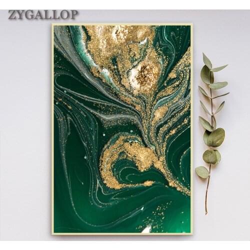 Nordic Style Green Gold Fluid Abstract Canvas Painting Modern Wall Art Posters and Prints Creative Picture for Living Room Decor