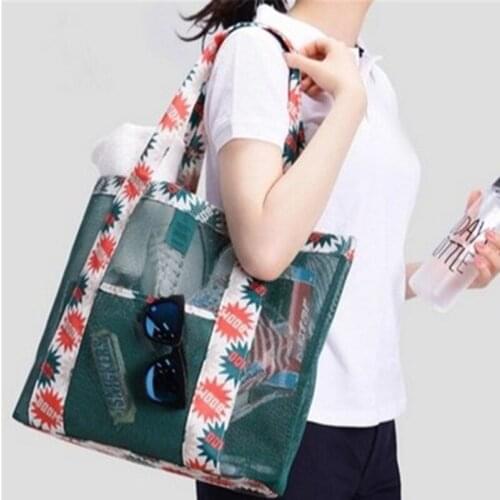Unisex Foldable Outdoor Beach Bags Big Size Women Mesh Bag Messenger Portable Lunch Bags Storage Handbag Pouch Tote Picnic Bag