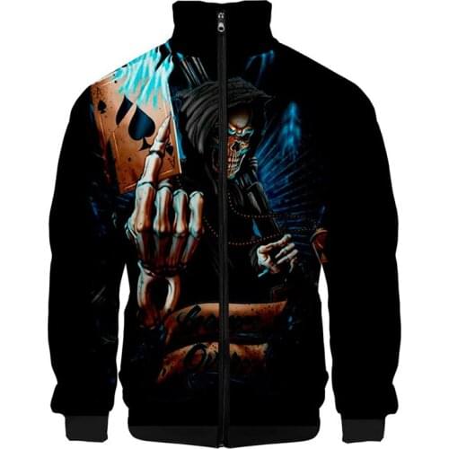 New 3d Stand Collar Hoodie Skull Flame Poker Costume Fashion Men Women Zipper Hoodies Jacket Long Sleeve Zip Up Sweatshirts Tops