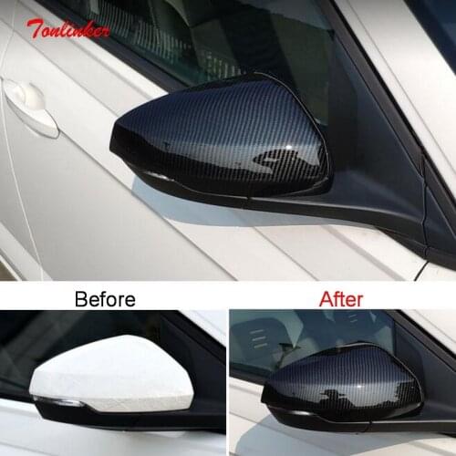 Tonlinker Exterior Car Rear view mirror Cover Case Sticker for Volkswagen POLO 2019 Car Styling 2 PCS ABS Chrome Cover Sticker