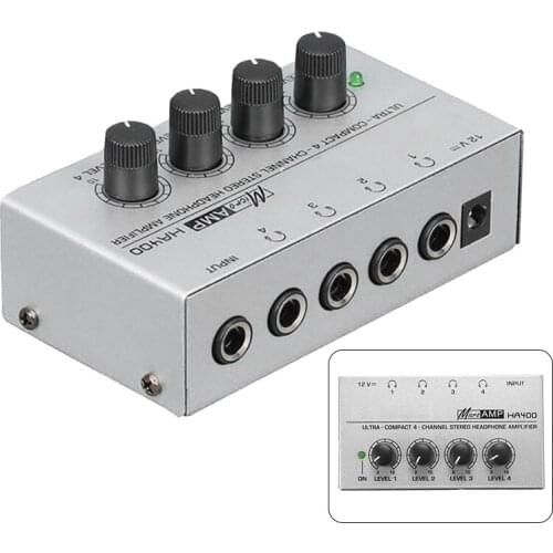 HA400 Headphone Amplifier 4-Channel Mini Audio Stereo Headphone Splitter With Power Adapter Audio Amplifier