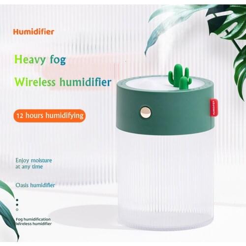650ML Cactus Air Humidifier USB Chargeable Aroma Diffuser LED Light 2000mAh Battery Portable Wireless Ultrasonic Humidificador