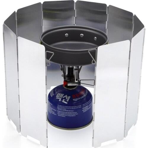 10 Plates Outdoor Gas Stove Wind Shield Foldable Camping Cooking Burner Windproof Screen Aluminium Alloy Picnic Stove Windshield