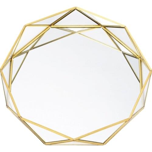 Vintage European Glass Metal Storage Tray Gold Geometric Round Fruit Plate Desktop Small Items Jewelry Display Tray
