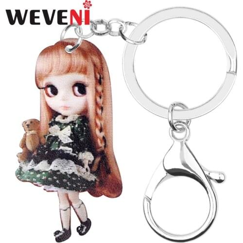 WEVENI Acrylic Sweet Dress Loli Skirt Girl Doll Key Chain Ring Cute Women Girl Bag Car Purse Wallet Keychain Festival Charm Gift