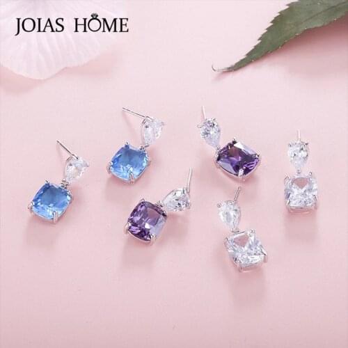 JoiasHome Trendy Womens Silver 925 Earrings Simple Water Drop Shaped Fine Jewelry AAA Zircon Stud-earrings Party Wedding Gift