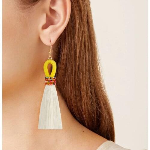 Royalbeier Boho Woman Vintage Colorful Round Tassel Earring Women Handmade Beads Dangel Earrings Thread Ornament Fashion Jewelry