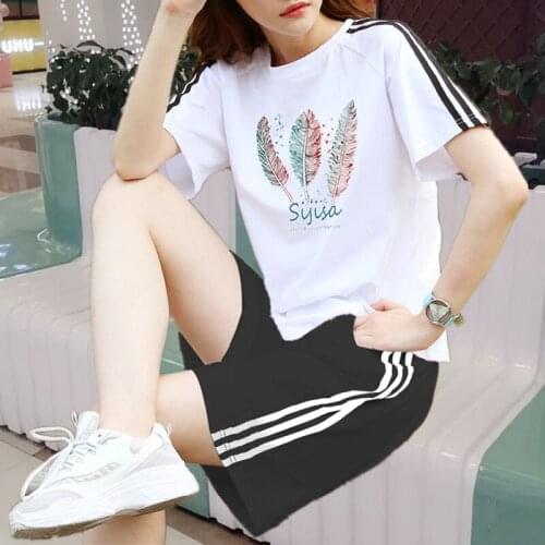Women Casual Cotton Sportwear Tracksuit Two Piece Striped Clothing Suit Short Sleeve T Shirt+Shorts Summer Running Sets Outfit