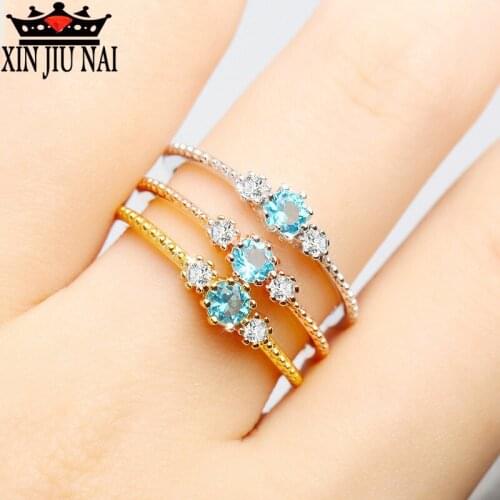 2020 new mini aquamarine gemstone fashion waistline 18K rose gold tricolor female diamond ring engagement party womens jewelry