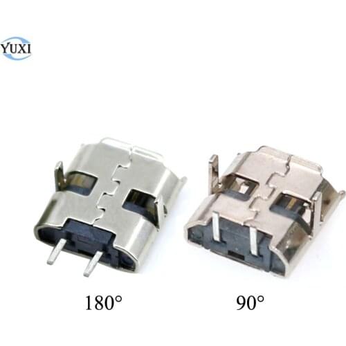 YuXi 10pcs Micro USB 2pin 90/180 degrees B type Female Connector For Mobile Phone Micro USB Jack Connector 2 pin Charging Port