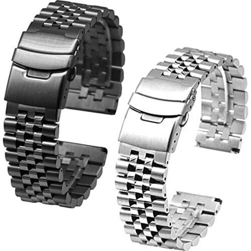 20/22mm Adjustable Stainless Steel Solid Double Clasp Bead Watch Strap Wristband smart Watch Link bracelet Black Replacement
