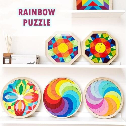 3D Rainbow Puzzle for Adults Wooden Puzzles for Kids Educational Toys Tangram Interesting Modelling