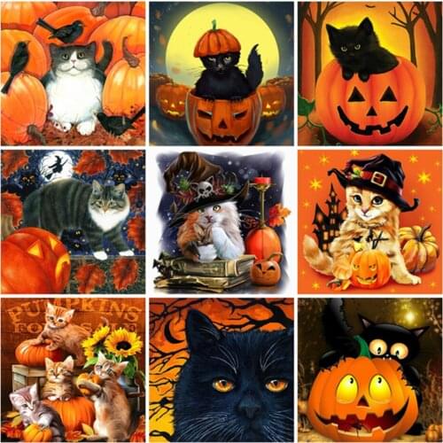 DIY 5D Diamond Painting Cross Stitch Halloween GiftsFull Drill Square Diamond Embroidery Cat Mosaic Rhinestone Scenic Home Decor