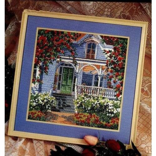 Free Delivery Top Quality Lovely Counted Cross Stitch Kit Red Rose Cottage Home House Villa Roses Flower Flowers