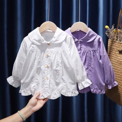 Infant Baby Girls Blouse Peter Pan Collar Fashion Ruffles Children Tops Toddler Kids Shirt Spring Cotton Long Sleeve Clothing