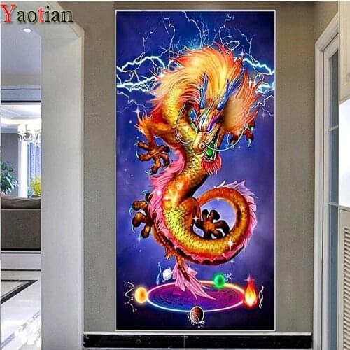 Large Diamond Embroidery Golden Dragon Mosaic 5D Gift Diamond Painting Chinese Mythology Cross Stitch Rhinestone Home Decoration
