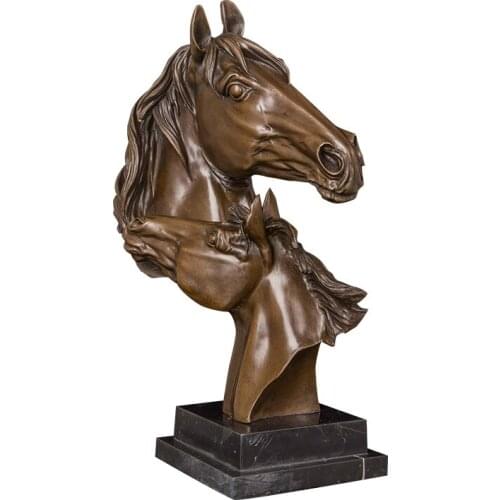 ArtsHom DW-009 Couple Horse Head Bronze Statue Sculpture Copper Animal Horse Bust Figurine For Home Decoration