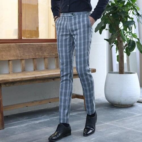 Spring New Korean Plaid Streetwear Trousers Business Casual Slim Fit Fashion Suit Pants Jogging Brand Clothing For Male