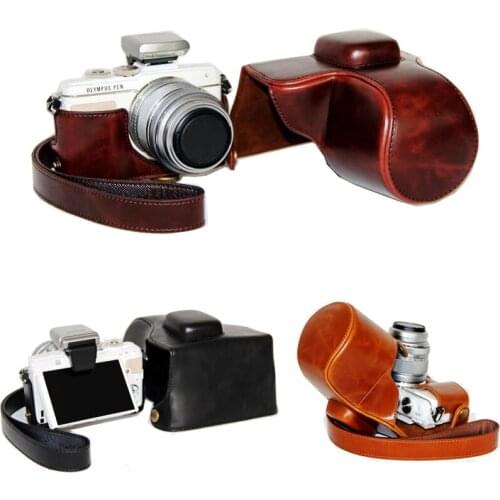 PU leather case cover camera bag For Olympus PEN E-PL7 EPL7 E-PL8 14-42mm lens with Strap