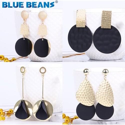 BLUE BEANS Black earrings fashion jewelry long earrings women bohemian drop earrings metal accessories dangle earring minimalist