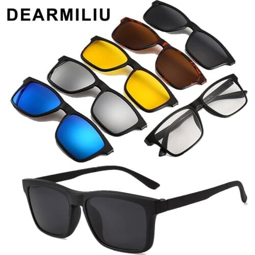 DEARMILIU Ultra-light 6pcs/1set Polarized Clip On Sunglasses Men Women Magnetic Eyewear Eyeglass Frames Optical Glasses Frame