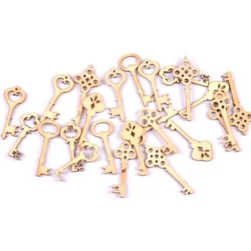 30Pcs 6 Designs Mixed Natural Key Wood Slices Embellishment For Home Decorations DIY Crafts Wooden Ornaments Arts 43x17mm M1862
