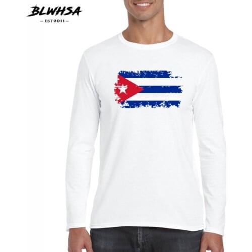BLWHSA Cuba Flag T Shirts Men Spring/Autumn Tee Top Cool T-Shirt Fitness Men Cotton Cuba Fans Cheer Tshirt Homme